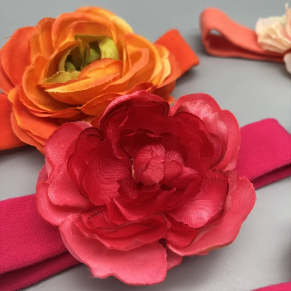 5 Pc. Large Flower Hair Bow on‎ Knit Headband Lot Gift Set Baby Girl
